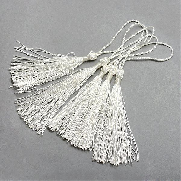 

PandaHall Polyester Tassel Decorations, Pendant Decorations, White, 130x6mm, Tassel: 70~90mm Polyester White