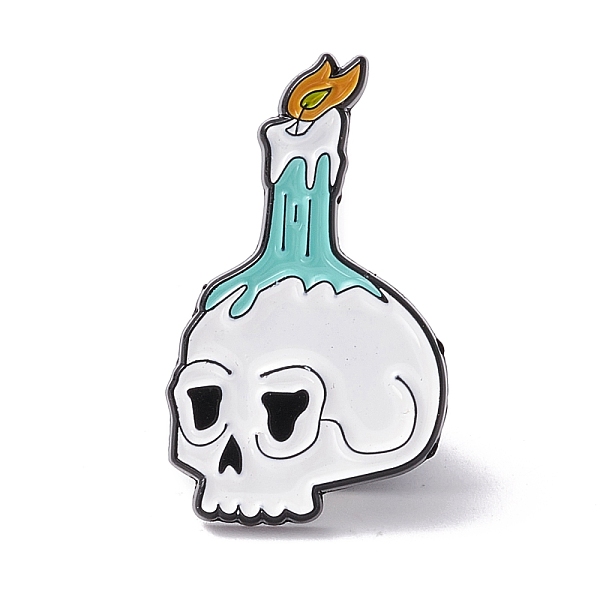 

PandaHall Skull with Candle Enamel Pin, Creative Alloy Brooch for Halloween, Electrophoresis Black, Cyan, 28x16.5x1mm Alloy+Enamel Cyan