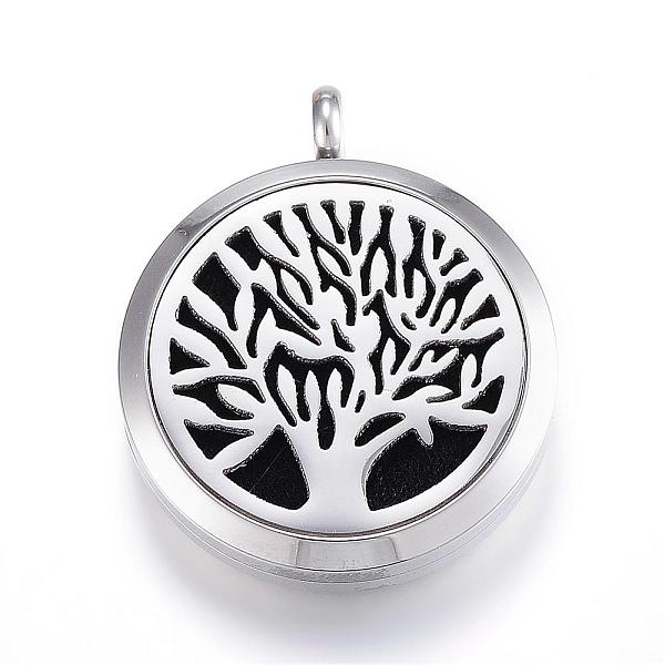 

PandaHall 316 Surgical Stainless Steel Diffuser Locket Pendants, with Perfume Pad and Magnetic Clasps, Flat Round with Tree of Life, Black...