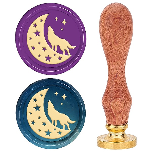 

PandaHall CRASPIRE Wolf Wax Seal Stamp 25mm Removable Brass Head Vintage Moon Star Wild Animal Sealing Wax Stamp with Wooden Handle for...