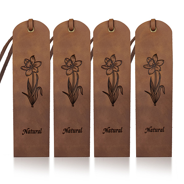 

PandaHall 4pcs Narcissus Leather Bookmarks 2×7inch Natural Text Cowhide Vintage Handmade Leather Book Markers Genuine Page Markers for Men...