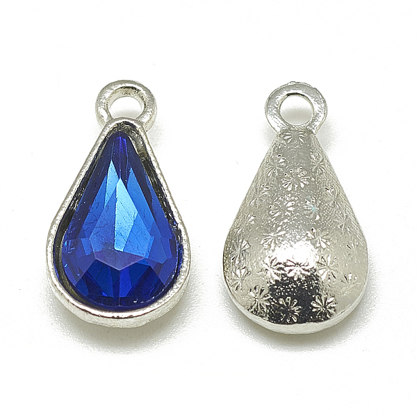 

PandaHall Alloy Glass Pendants, Faceted, teardrop, Platinum, Royal Blue, 18x10x5mm, Hole: 2mm Alloy+Glass Teardrop Blue