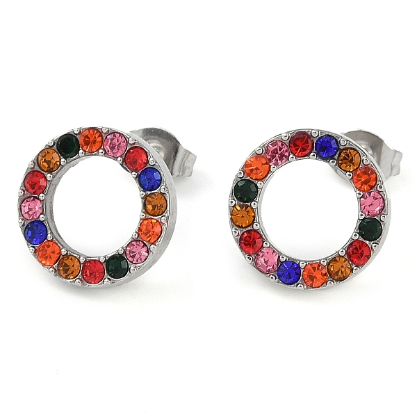 Ring 304 Edelstahl Bunte Strass Anhänger Halsketten & Armbänder & Ohrstecker Sets Für Frauen