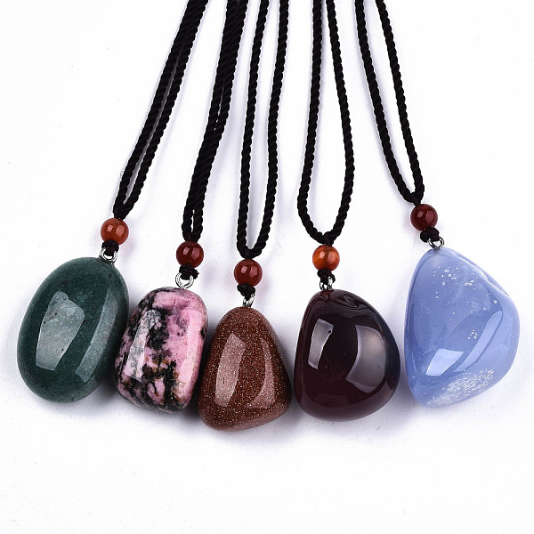 

PandaHall Natural & Synthetic Gemstone Pendant Necklaces, Slider Necklaces, with Random Color Polyester Cords, Nuggets, 26~29.9 inch...