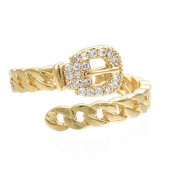 

PandaHall Exquisite Cubic Zirconia Chain Belt Shape Cuff Ring, Brass Hollow Open Ring for Women, Nickel Free, Real 18K Gold Plated, US Size..., Clear