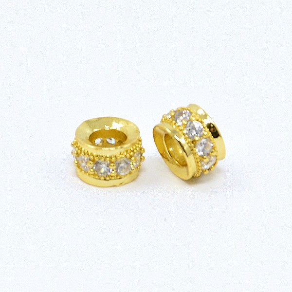 

PandaHall Brass Cubic Zirconia Beads, Rondelle, Golden, 6x4mm, Hole: 3mm Brass+Cubic Zirconia Rondelle