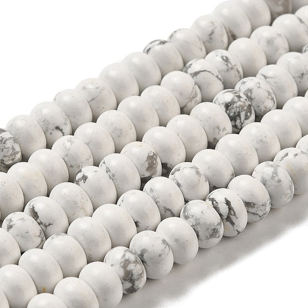 

PandaHall Synthetic Howlite Beads Strands, Rondelle, 6x4mm, Hole: 0.8~1mm, about 89pcs/strand, 14.37''~14.96''(36.5~38cm) Howlite Rondelle