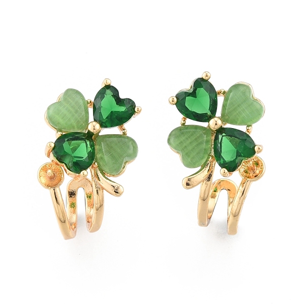 

PandaHall Brass Stud Earring Findings, with Glass, for Half Drilled Beads, Clover, Real 18K Gold Plated, Cadmium Free & Nickel Free & Lead..., Green