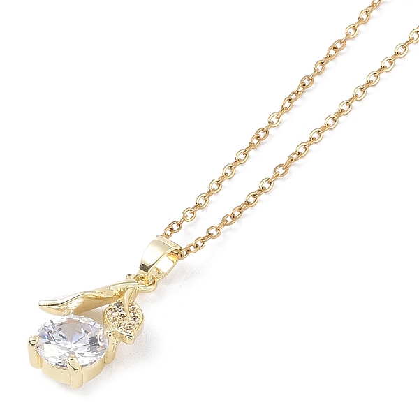 

PandaHall 201 Stainless Steel Cable Chain Necklaces, Brass Micro Pave Clear Cubic Zirconia Pendant Necklaces, Real 18K Gold Plated, Flower...