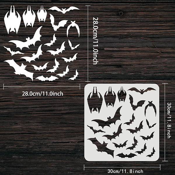 

PandaHall FINGERINSPIRE Halloween Bats Stencil 30x30cm Reusable Halloween Theme Drawing Stencil Plastic Scary Bats Pattern Stencil for..., White