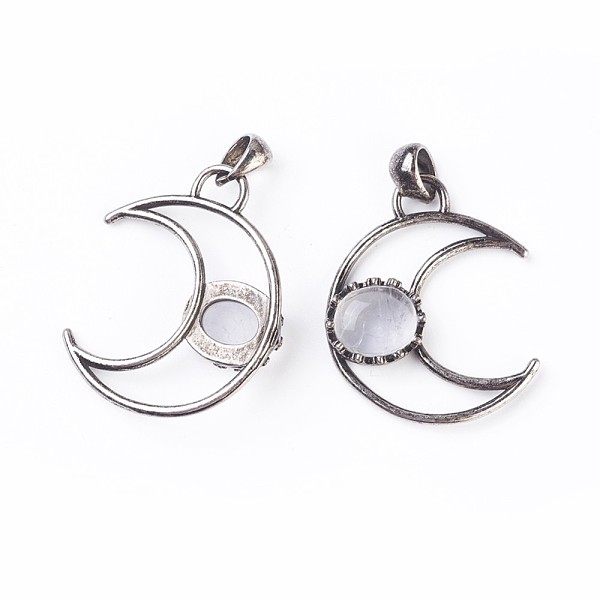 

PandaHall Natural Quartz Crystal Pendants, with Brass Findings, Moon, Antique Silver, 38~38.5x30~31x6~7mm, Hole: 5x7mm Quartz Crystal Moon..., White