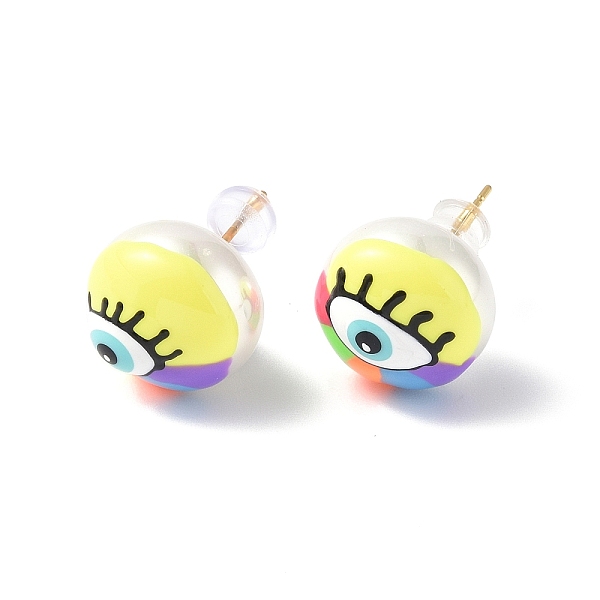 

PandaHall Natural Shell Eye Stud Earrings with Enamel, Real 18K Gold Plated Brass Jewelry for Women, Champagne Yellow, 14mm, Pin: 0.8mm...