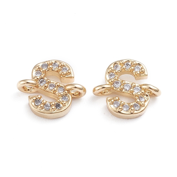 

PandaHall Brass Micro Pave Cubic Zirconia Links Connectors, Long-Lasting Plated, Letter, Clear, Real 18K Gold Plated, Letter.S...