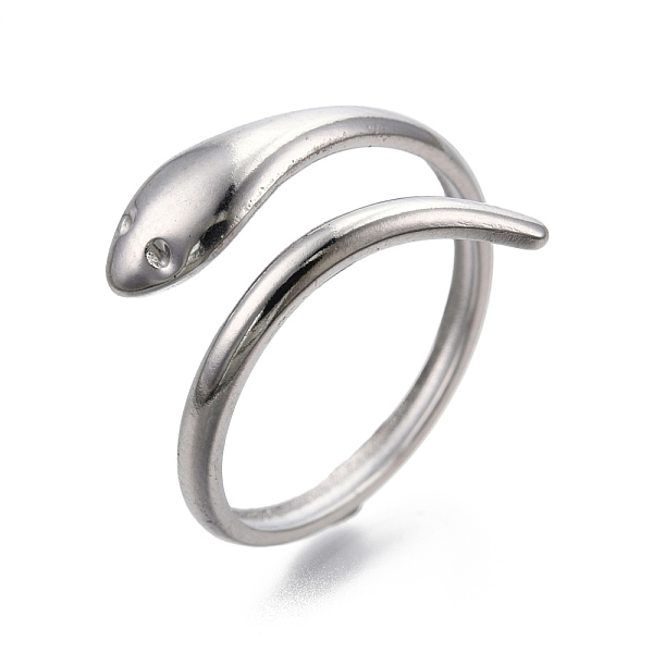 PandaHall 304 Stainless Steel Snake Cuff Ring, Open Wrap Ring for Women Girls, Stainless Steel Color, US Size 6(17.1mm) 304 Stainless Steel