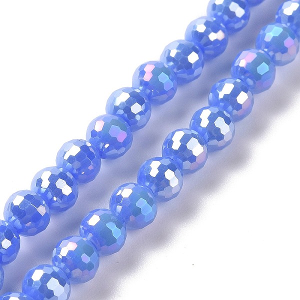 

PandaHall Electroplate Opaque Solid Color Glass Beads Strands, AB Color Plated, Faceted(96 Facets), Round, Cornflower Blue, 5~6mm, Hole...