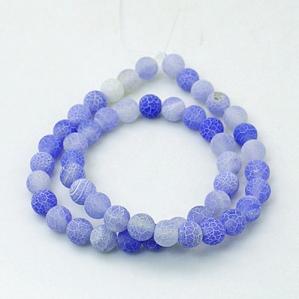 PandaHall Natural Crackle Agate Beads Strands, Dyed, Round, Grade A, Royal Blue, 8mm, Hole: 1mm, about 50pcs/strand, 14 inch Crackle Agate