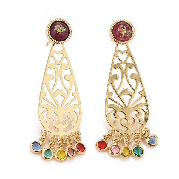 

PandaHall Rack Plating Brass Filigree Teardrop Dangle Stud Earrings, Colorful Glass Drop Earrings for Women, Cadmium Free & Lead Free &...