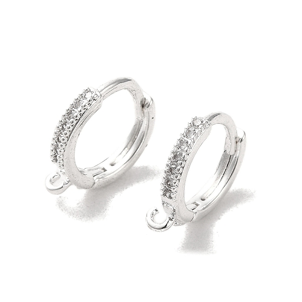 

PandaHall Brass Hoop Earring Findings, with Cubic Zirconia, Silver, 14x2mm, Hole: 1.2mm, Pin: 0.8mm Brass