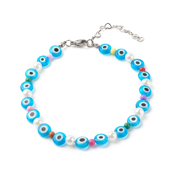 

PandaHall Evil Eye Handmade Lampwork Beaded Anklets for Women, Acrylic & ABS Plastic Beads Anklets, Deep Sky Blue, 9-5/8 inch(24.5cm)...