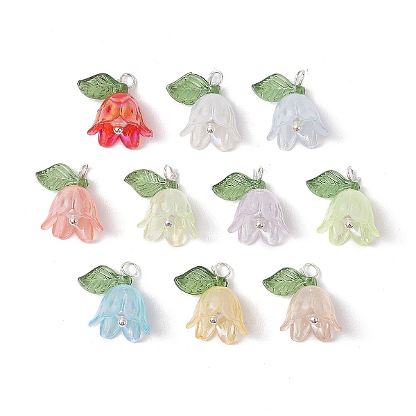 

PandaHall Flora Leaves & Lily flower Charms, with Brass Loops, Silver, 13x13x11mm, Hole: 2mm Brass+Acrylic Flower