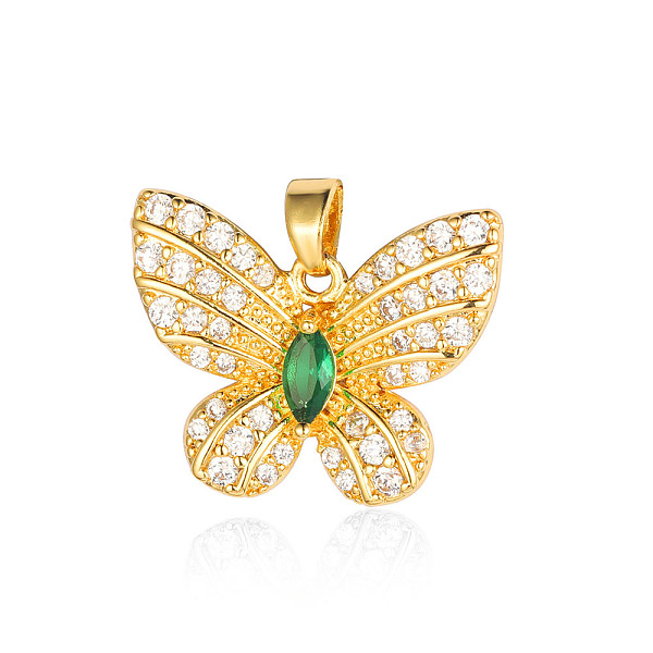 

PandaHall Brass Micro Pave Cubic Zirconia Pendants, Butterfly Charms, Real 18K Gold Plated, 21x17x4.4mm Brass+Cubic Zirconia Butterfly Green