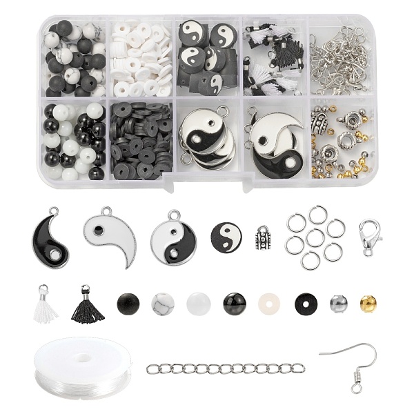 

PandaHall DIY YinYang Theme Jewelry Making Kits, 375Pcs Geometry Gemstone & Polymer Clay Beads, Alloy & Polycotton(Polyester Cotton)..., Multicolor