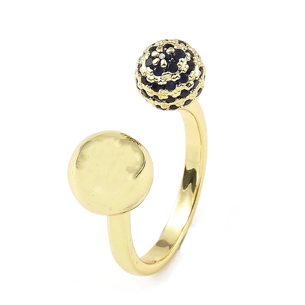 

PandaHall Cubic Zirconia Round with Flower Open Cuff Ring, Rack Plating Real 18K Gold Plated Brass Ring, Long-Lasting Plated, Black, Inner...