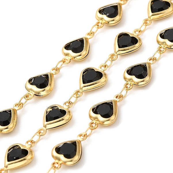 

PandaHall Heart Handmade Brass Glass Link Chains, Real 18K Gold Plated, Soldered, with Spool, Cadmium Free & Lead Free, Black...