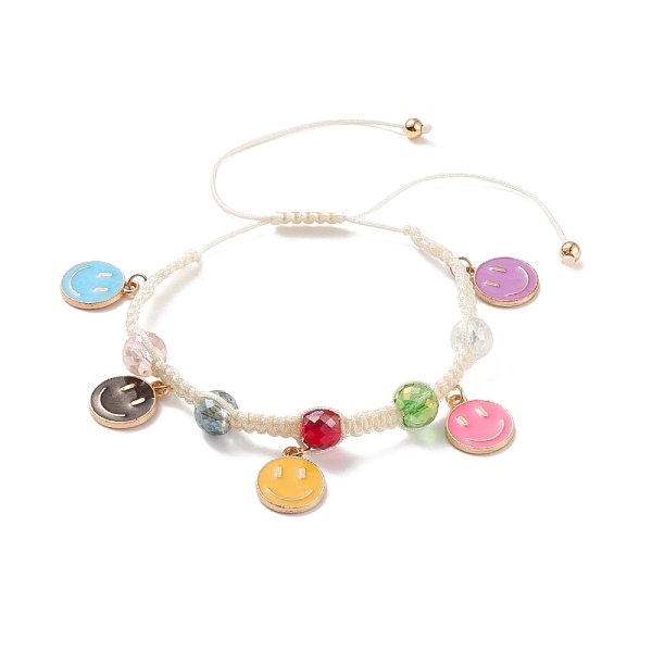 

PandaHall Round Glass Braided Bead Bracelet with Alloy Enamel Smiling Face Charm for Women, Colorful, Inner Diameter: 1-3/4~3-7/8 inch...
