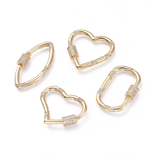 

PandaHall Brass Micro Pave Cubic Zirconia Screw Carabiner Lock Charms, for Necklaces Making, Mixed Shapes, Clear, Golden, 26~40x20~31x3mm...