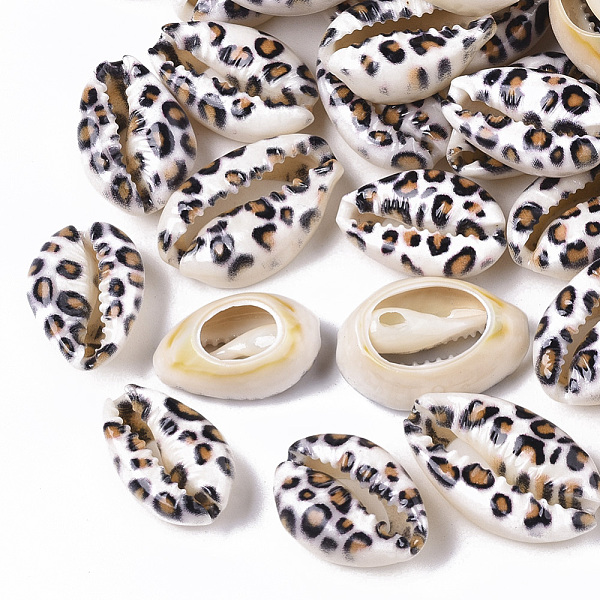 

PandaHall Printed Natural Cowrie Shell Beads, No Hole/Undrilled, with Leopard Print Pattern, White, 18~21x12~15x7mm Cowrie Shell Shell Shape...