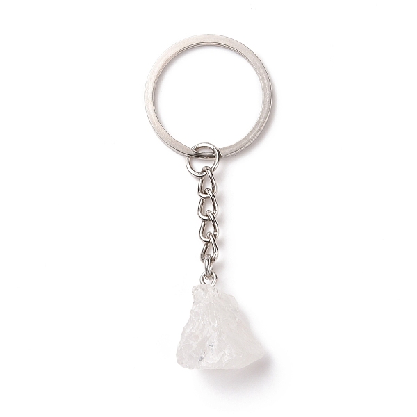 

PandaHall Natural Quartz Crystal Keychain, with 201 Stainless Steel Finding, 7.5~8cm Quartz Crystal Nuggets