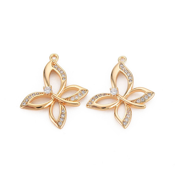 

PandaHall Brass Micro Pave Clear Cubic Zirconia Pendants, Nickel Free, Butterfly, Real 18K Gold Plated, 23.5x20x3mm, Hole: 1.2mm Brass...