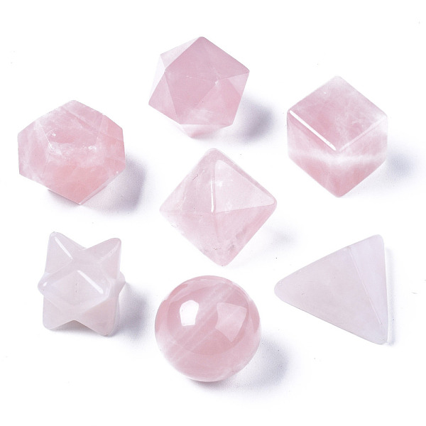 

PandaHall Natural Rose Quartz Beads, No Hole/Undrilled, Chakra Style, for Wire Wrapped Pendant Making, 3D Shape, Round & Cube & Triangle &...