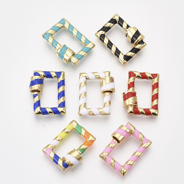 

PandaHall Golden Plated Brass Screw Carabiner Lock Charms, for Necklaces Making, with Enamel, Rectangle, Mixed Color, 19x15x3~6mm Brass..., Multicolor