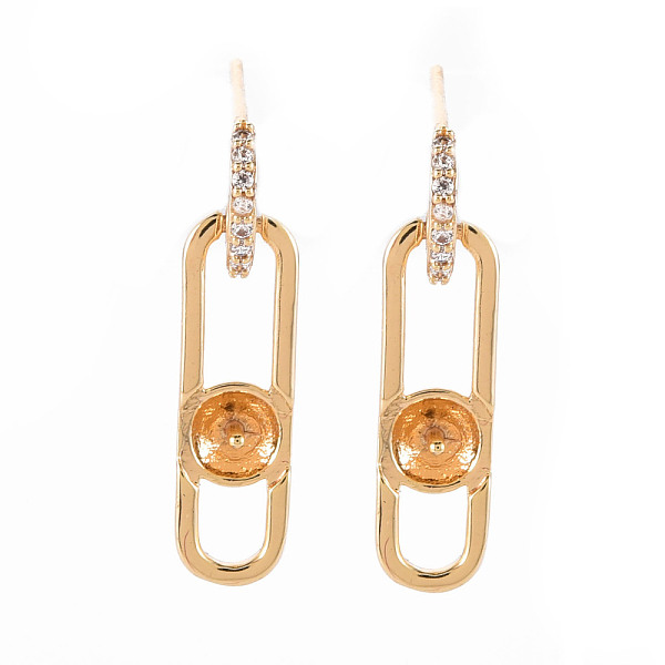 

PandaHall Brass Micro Pave Clear Cubic Zirconia Dangle Stud Earrings Findings, for Half Drilled Bead, Nickel Free, Real 18K Gold Plated...