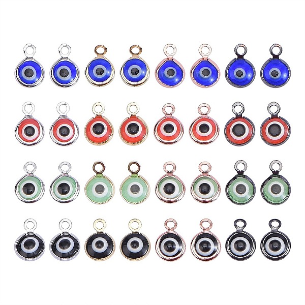 

PandaHall 32Pcs 16 Styles Handmade Evil Eye Lampwork Charms, with Brass Findings, Flat Round with Evil Eye, Mixed Color, 10x6.5x3mm, Hole..., Multicolor
