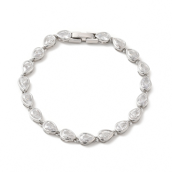 

PandaHall Clear Cubic Zirconia Teardrop Link Chain Bracelet, Rack Plating Brass Jewelry for Women, Cadmium Free & Lead Free, Platinum, 6-7/8...