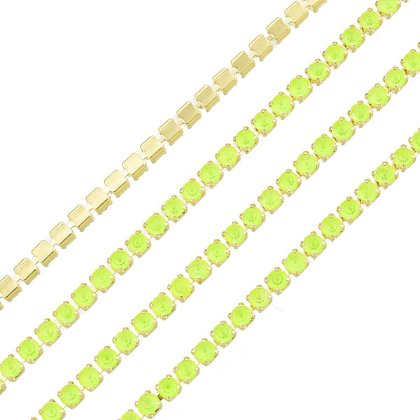 

PandaHall Brass Rhinestone Strass Chains, Rhinestone Cup Chain, Imitate Luminous Style, Raw(Unplated), Jonquil, 1.5x1.5mm, about 18.70 Feet..., Yellow