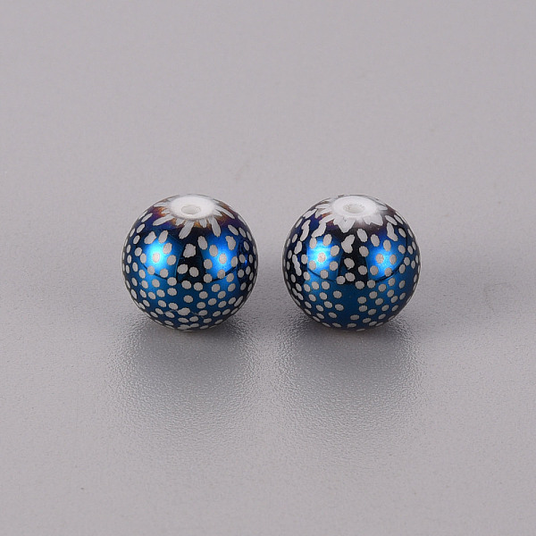 

PandaHall Electroplate Glass Beads, Round with Pattern, Blue Plated, 10mm, Hole: 1.2mm Glass Others