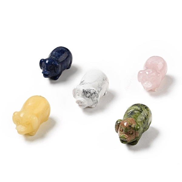 

PandaHall Natural Gemstone Sculpture Display Decorations, for Home Office Desk, Pig, 26~28x48~50x24~26mm Mixed Stone Pig