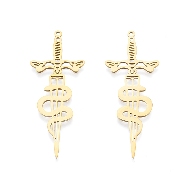 

PandaHall 201 Stainless Steel Big Pendants, Laser Cut, Sword with Snake, Real 18K Gold Plated, 54.5x21x1mm, Hole: 1.6mm 201 Stainless Steel...
