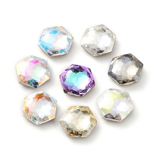 PandaHall Glass Rhinestone Cabochons, Flat Back & Back Plated, Faceted, Hexagon, Mixed Color, 18mm Glass Rhinestone Hexagon Multicolor