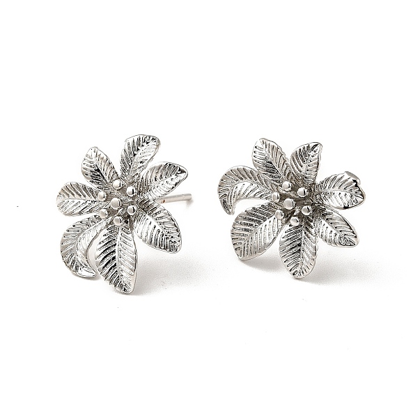 

PandaHall Rack Plating Brass Flower Stud Earrings for Women, Platinum, 15x17mm, Pin: 0.8mm Brass Flower