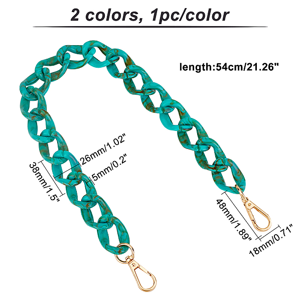 

PandaHall CHGCRAFT 2 Pcs 2 Colors Acrylic Curb Chain Bag Tape, with Zinc Alloy Swivel Clasps, Mixed Color, 21-1/4 inch(54cm), 1pc/color..., Multicolor