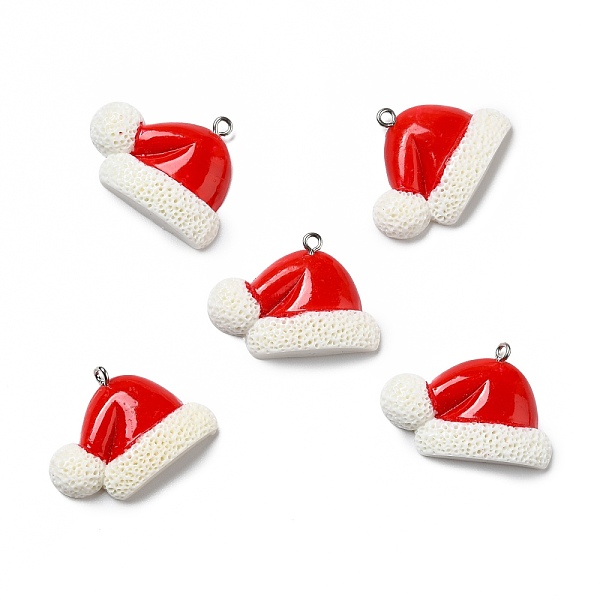 

PandaHall Opaque Resin Pendants, with Platinum Tone Iron Loops, Christmas Hat, Red, 34.5x23.5x5.5mm, Hole: 2mm Iron+Resin Hat Red
