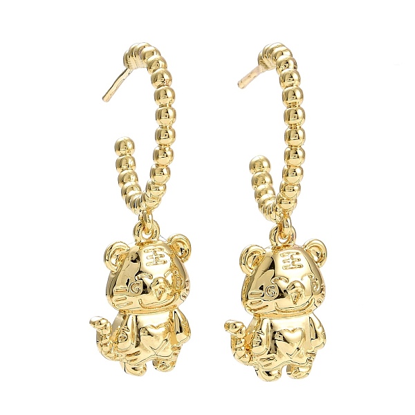 

PandaHall C-Shape with Tiger Chinese Zodiac Dangle Stud Earrings, Brass Long Drop Half Hoop Earrings for Women, Lead Free & Cadmium Free...