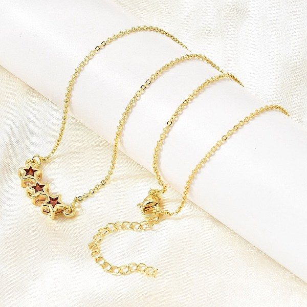 Brass Glass Triple Star Pendant Necklaces
