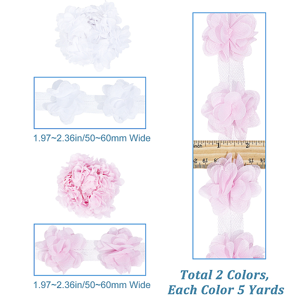Gorgecraft 9-10 Yards 2 Colors 3D Organza Flower Trimming