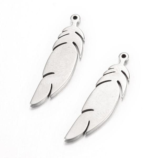 

PandaHall 304 Stainless Steel Pendants, Feather, Stainless Steel Color, 24x6x1mm, Hole: 1.5mm 304 Stainless Steel Feather